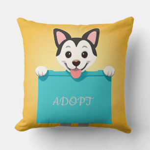 Coussin Chien de dessin animé tenant un panneau d'affichag
