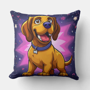 Coussin Chien de dessin jouant avec des couleurs vives