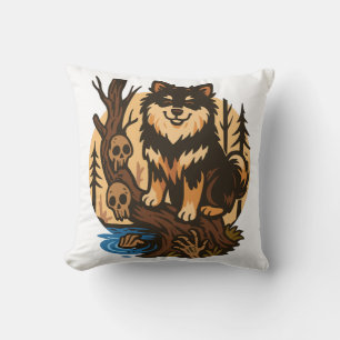 Coussin Chien de la forêt effrayante avec des crânes Art d