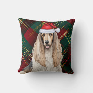 Coussin Chien de l'Afghanistan Rouge Plat Noël