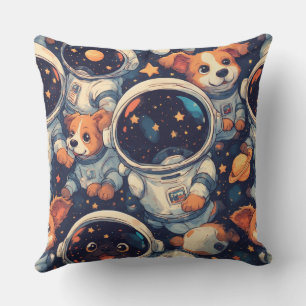 Coussin Chien de l'espace en dessin au trait Astronaute