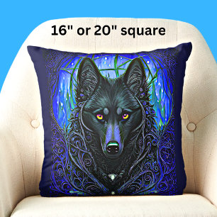 Coussin Chien de loup noir sur bleu
