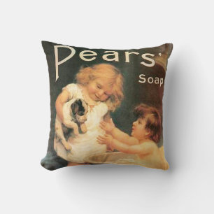 Coussin Chien de manchon prenant un bain, vintage, antique