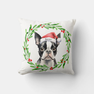 Coussin Chien de Noël Boston Terrier Terrier Fêtes Animaux