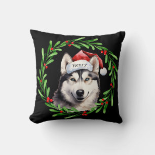 Coussin Chien de Noël Sibérien Husky Santa Hat