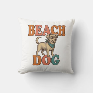 Coussin Chien de plage gravure vintage création graphique_