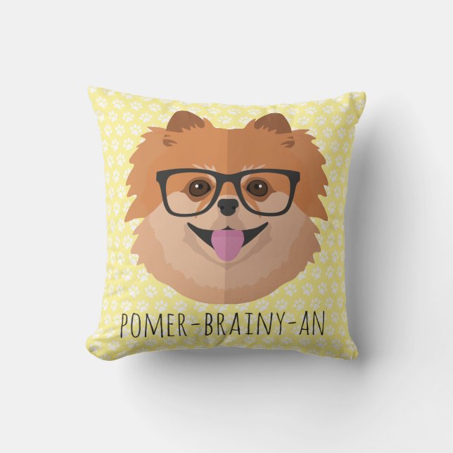 Coussin Chien de Pomeranian en verres nerd | (Recto)