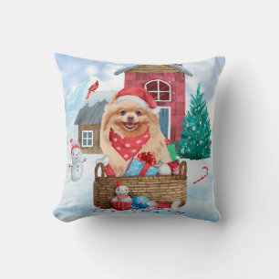 Coussin Chien de Poméranie dans la neige Maison de Chien d