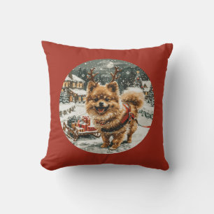 Coussin Chien de rennes de Noël de Poméranie