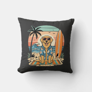 Coussin Chien de surf Rétro Plage Été