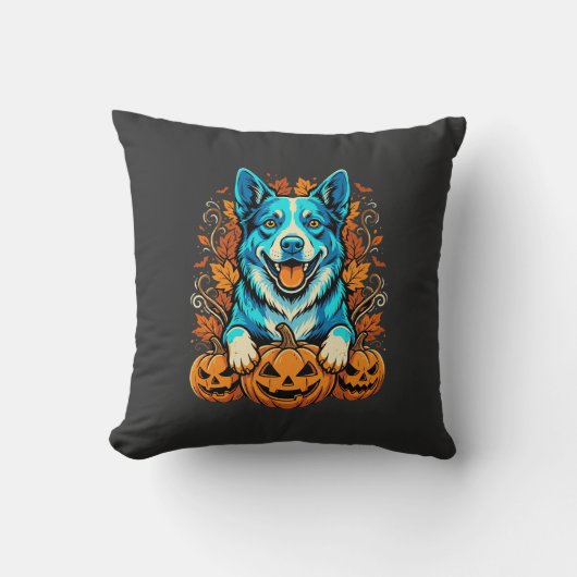 Coussin Chien d'Halloween avec citrouilles Jack O Lantern_ (Recto)