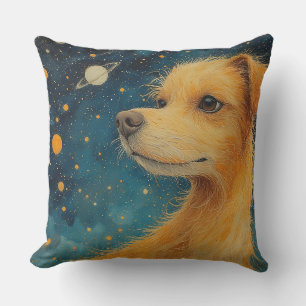 Coussin Chien doré regarde le ciel étoilé