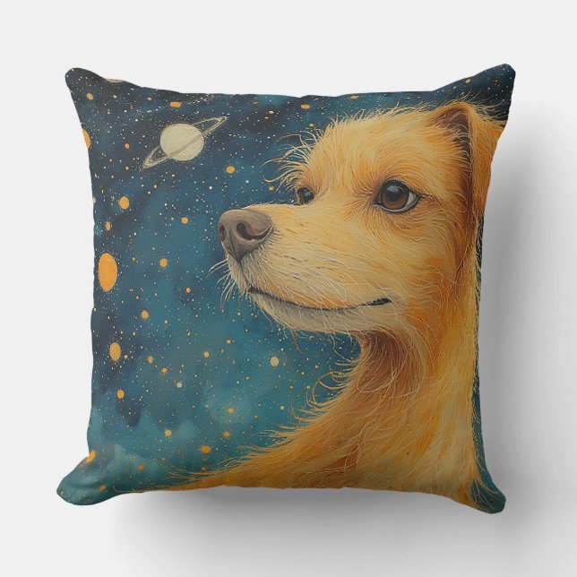 Coussin Chien doré regarde le ciel étoilé (Recto)
