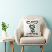 Coussin Chien Drôle Café Avertissement Dessin de Gravure V (Chaise)
