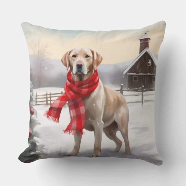 Coussin Chien du Labrador à Noël de neige (Recto)
