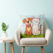 Coussin Chien et chat de dessin animé mignons assis ensemb (Chaise)