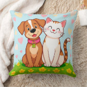 Coussin Chien et chat de dessin animé mignons assis ensemb (Couverture)