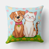Coussin Chien et chat de dessin animé mignons assis ensemb (Verso)