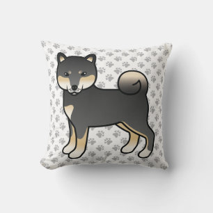 Coussin Chien et pattes de dessin Shiba Inu noir et tan