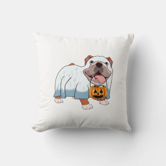 Coussin Chien fantôme Bulldog Halloween (Recto)