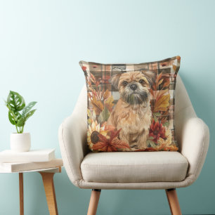 Coussin Chien Griffon de Bruxelles Automne Fleurs Aquarell