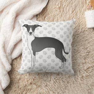 Coussin Chien gris italien noir et blanc avec pattes
