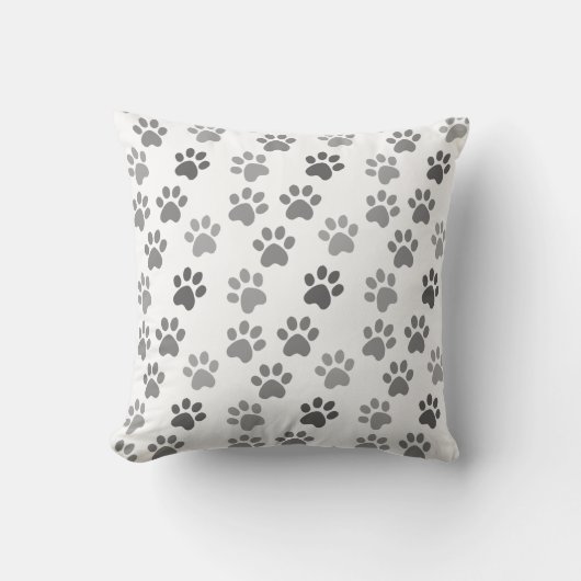 Coussin Chien gris & pattes de chat sur fond blanc (Recto)