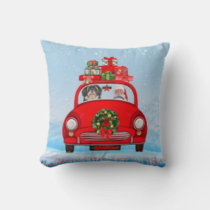 Coussin Chien Havanais dans une voiture avec le Père Noël