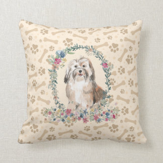 Coussin Chien Havanais Empreinte de patte & Cute Florale