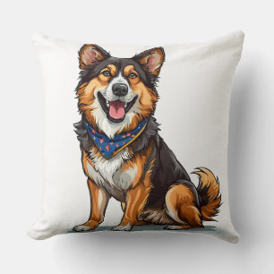 Coussin Chien heureux portant un bandana bleu