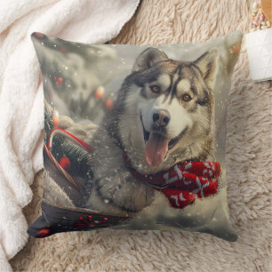 Coussin Chien Husky Sibérien Noël Festif
