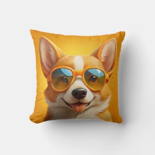 Coussin Chien jaune mignon portant des lunettes de soleil