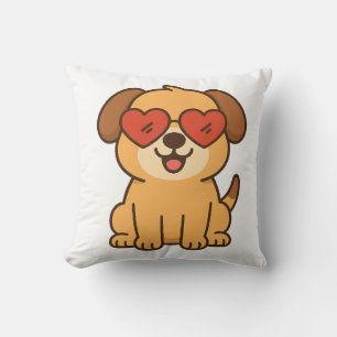 Coussin Chien joyeux avec lunettes de soleil à cœur, conce