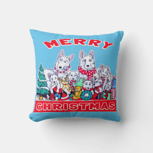 Coussin Chien Joyeux Noël Blanc Berger Fête GSD Fun