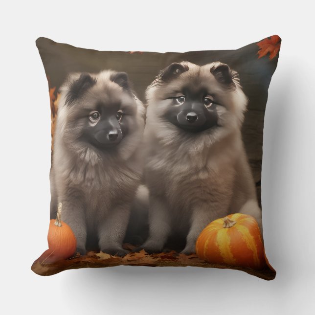 Coussin Chien Keeshond Halloween d'automne (Recto)