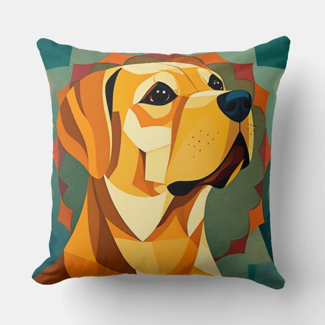 Coussin Chien Labrador Retriever Jaune Art Géométrique (Recto)