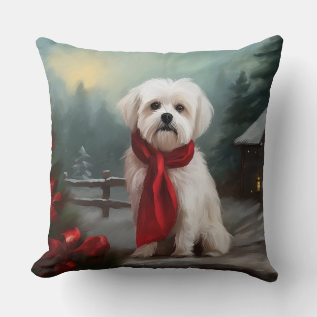 Coussin Chien maltais à Noël de neige (Recto)