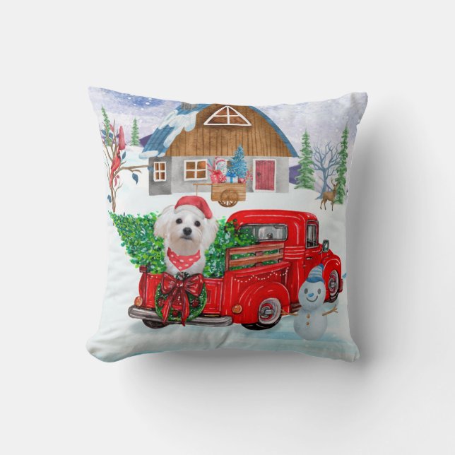 Coussin Chien maltais en livraison de Noël Camion Neige (Recto)