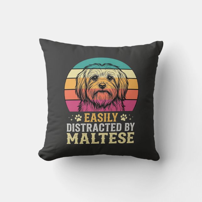 Coussin Chien maltais rétro coucher de soleil distrait (Recto)