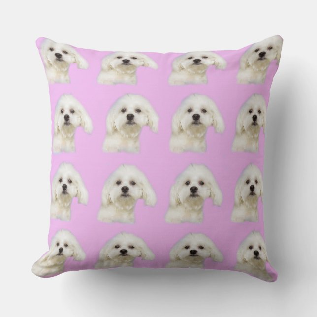Coussin Chien maltais rose (Recto)