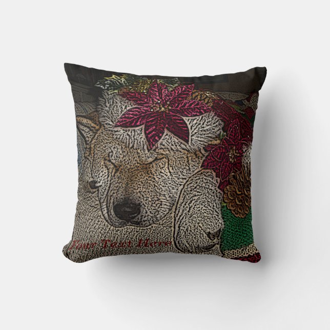 Coussin Chien mignon akita avec chapeau santa endormi à no (Recto)