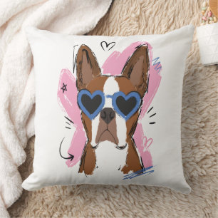 Coussin Chien mignon avec des lunettes de soleil à cœur bl