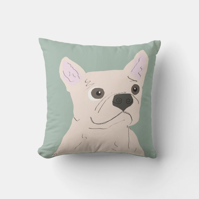 Coussin Chien Mignon, Bleu Poussiéreux (Recto)