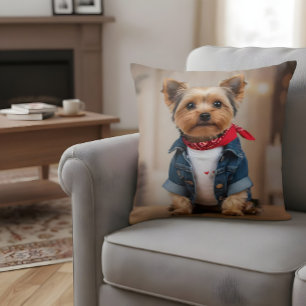 Coussin Chien mignon dans une veste Jean