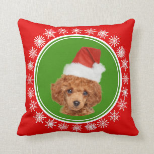 Coussin Chien mignon de casquette de Père Noël de Noël 