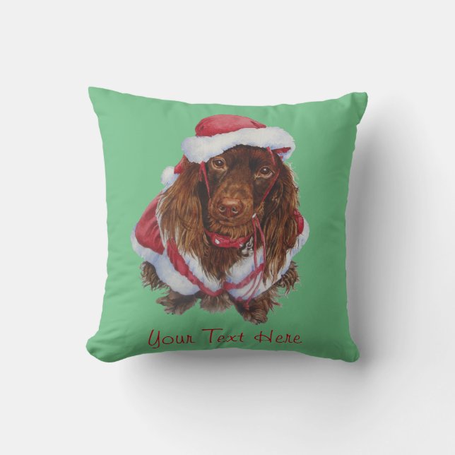Coussin Chien mignon espagnol habillé pour Noël (Recto)