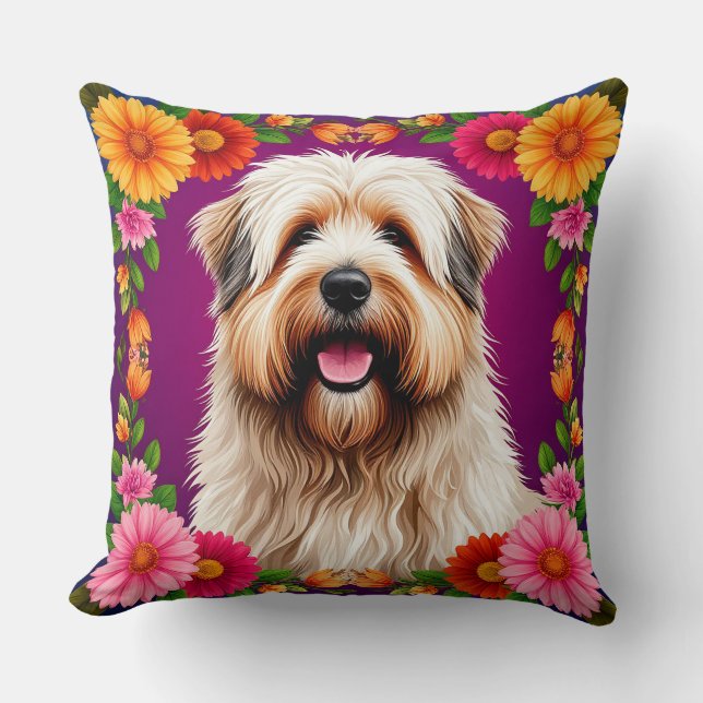 Coussin Chien mignon et duveteux avec des fleurs (Recto)