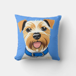Coussin Chien Mignon Portant un Collier Bleu