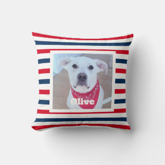 Coussin Chien mignon Rouge Blanc Bleu Bleu Rayures Patriot
