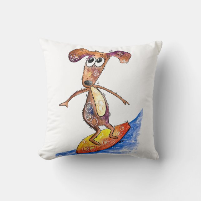 Coussin Chien mignon Whimsical sur Surboard (Recto)